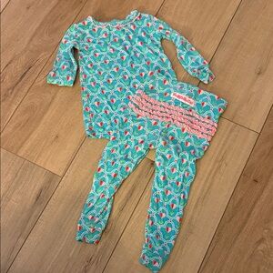 Ruffle Butts Teal and Pink Kids Pajama Set